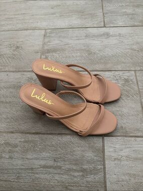 Lulu's Nude Blush Strappy Block Heel Sandals